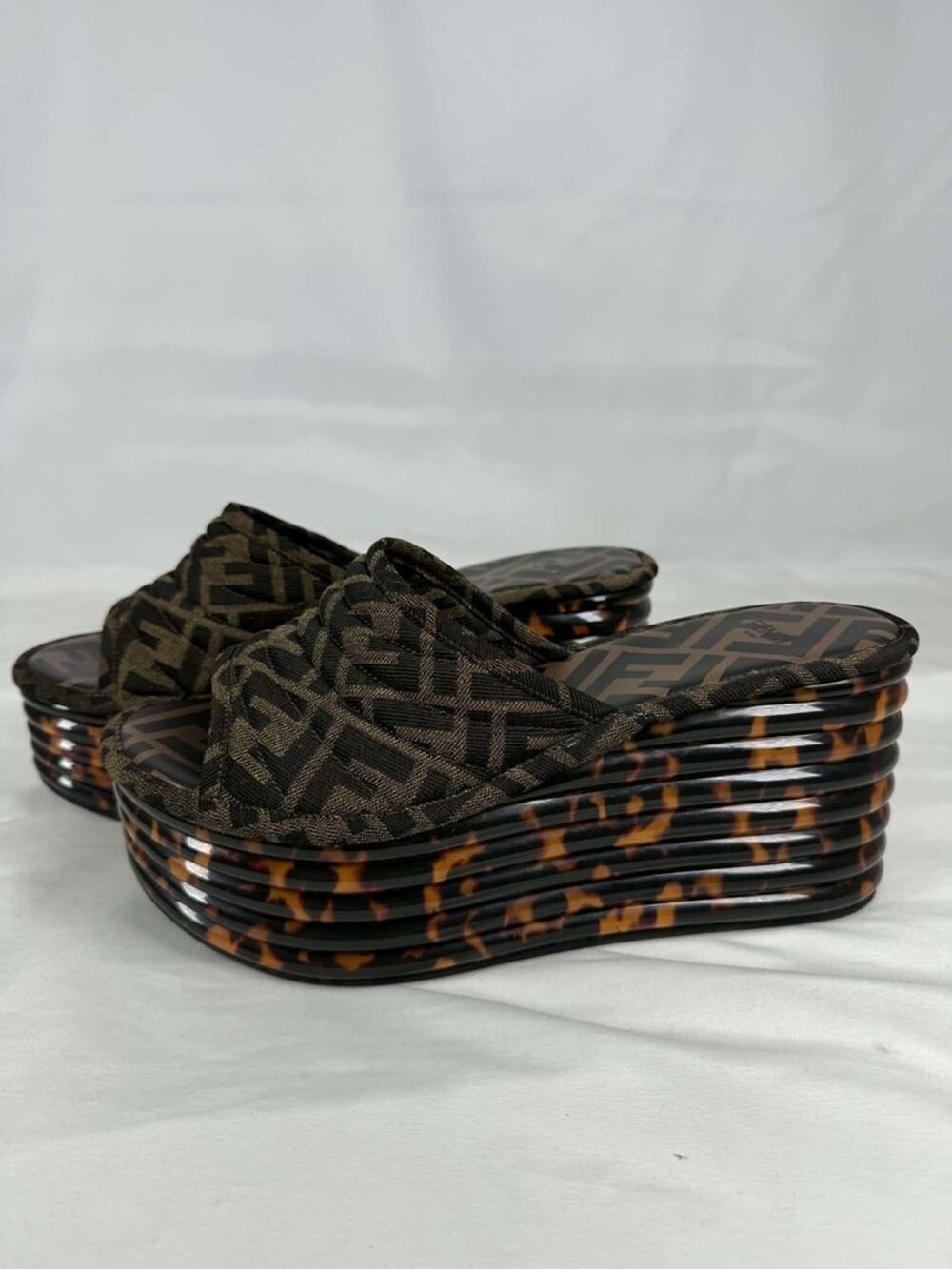 Fendi Zucca Canvas Promenade Wedge Platform Slide Sandals US 10 SPB-TS 368877 - Picture 1 of 13